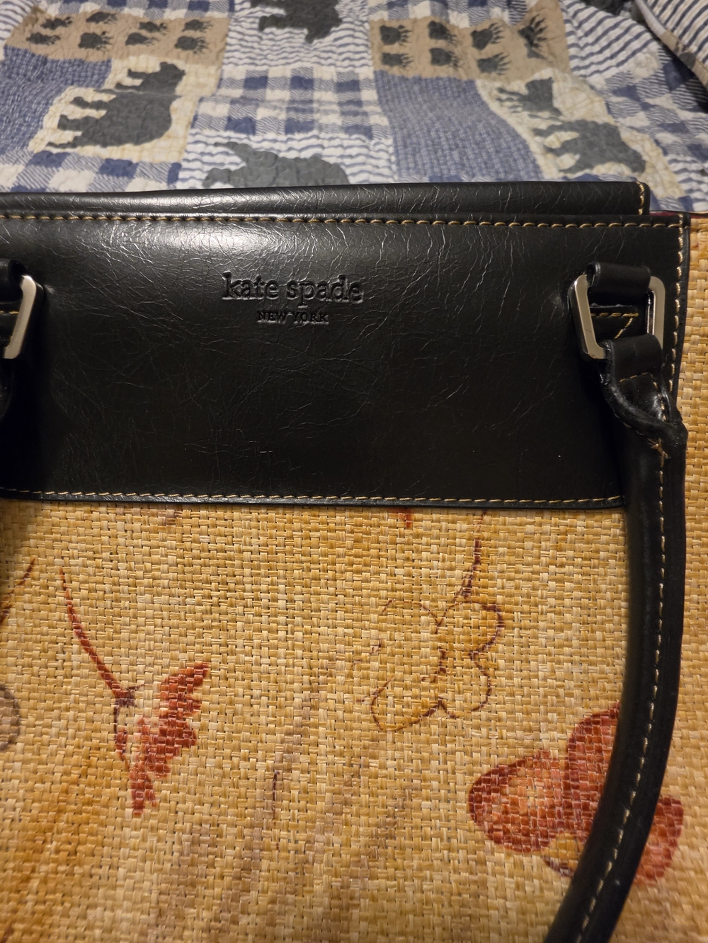 kate spade Black & Tan Woven Floral Tote